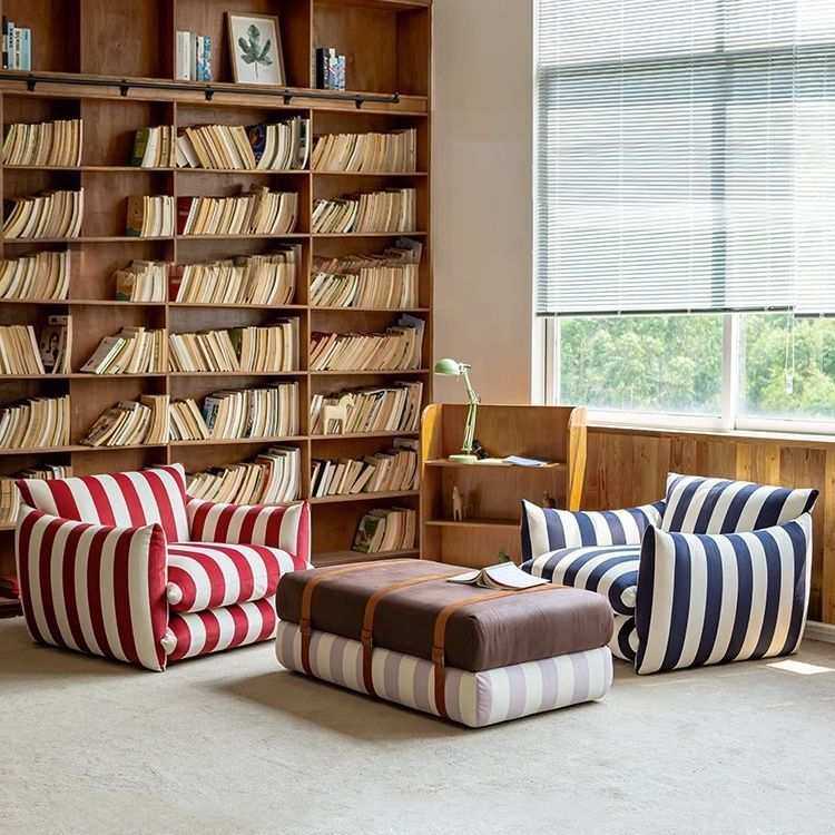 美式红蓝色条纹牛仔面料阳台单人椅客厅设计师扶手椅网红时尚单椅,玩具/童车/益智/积木/模型,毛绒/玩偶/公仔/布艺类玩具,淘宝优惠券,粉丝福利购,淘宝优惠卷