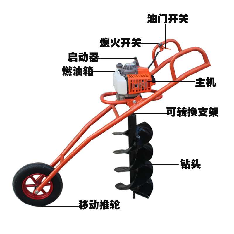 厂家供应手推式独轮两冲程汽油48地钻打桩机挖坑机打洞种植栽树机