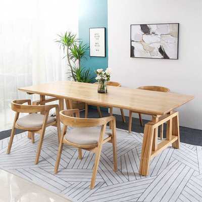 现代简约家用餐桌组合长方形原木色桌子大小户型饭桌实木餐桌椅子