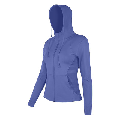 修身拼网健身运动跑步帽衫女