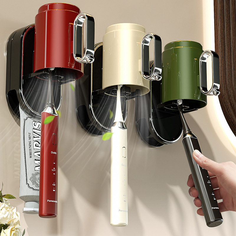 吸盘牙刷置物架壁挂刷牙杯牙具免打孔家庭漱口杯卫生间电动牙杯架