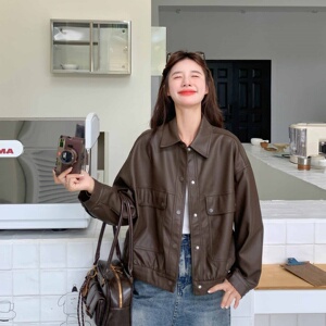春季薄款工装风秋季短款标准皮衣复古春秋宽松ins小个子时尚休闲图片