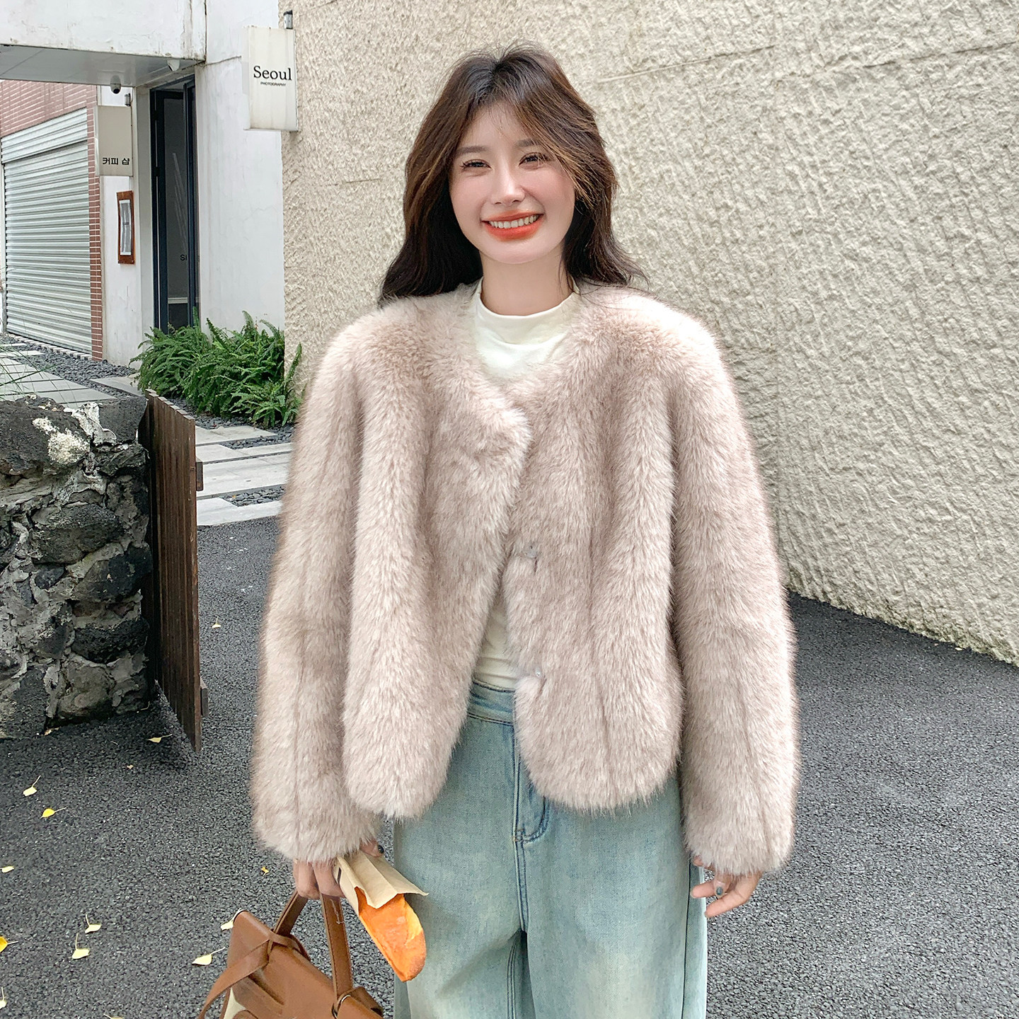 韩版气质皮毛一体羊羔毛外套女秋冬2025新款防水貂绒独特漂亮超火,女装皮草,莘蕾