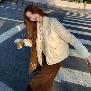 针织翻领轻薄小香风羽绒服女短款2025年新款显瘦90白鸭绒薄款外套图片