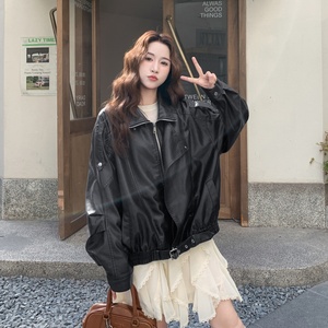 皮衣外套女秋季新款秋宽松复古休闲港风223-1389A-P175K238