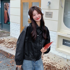 咖色复古减龄短款皮衣外套女2025新款秋季韩系气质百搭洋气外套潮图片
