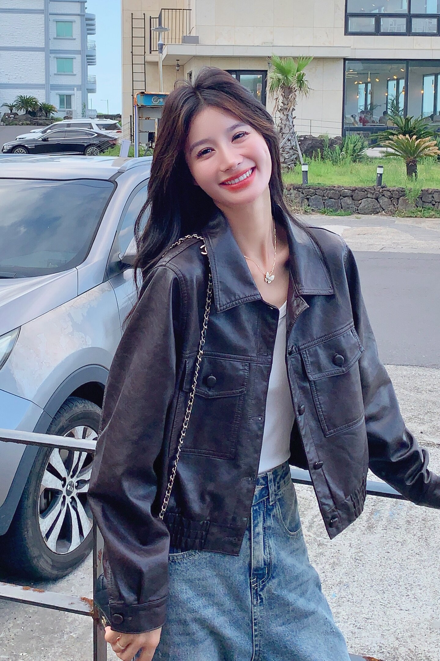 2025秋季新款时尚油蜡皮机车夹克皮衣外套女223-1387-P145K198,女装皮衣,莘蕾