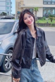 2025秋季新款时尚油蜡皮机车夹克皮衣外套女223-1387-P145K198，女装皮衣，莘蕾
