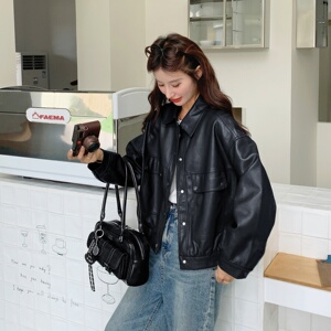 咖色复古减龄短款皮衣外套女2025新款秋季韩系气质百搭洋气外套潮图片