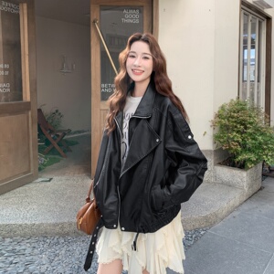 皮衣外套女秋季新款秋宽松复古休闲港风223-1389A-P175K238图片