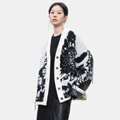 LADY’S DIARY慵懒风提花毛衣女2025秋绵羊毛针织开衫 高级感外套