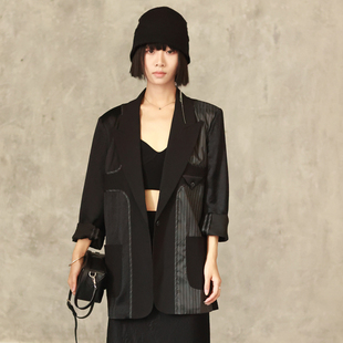 女 外套上衣春季 女性日记原创设计2024新款 一粒扣条纹拼接高级西装