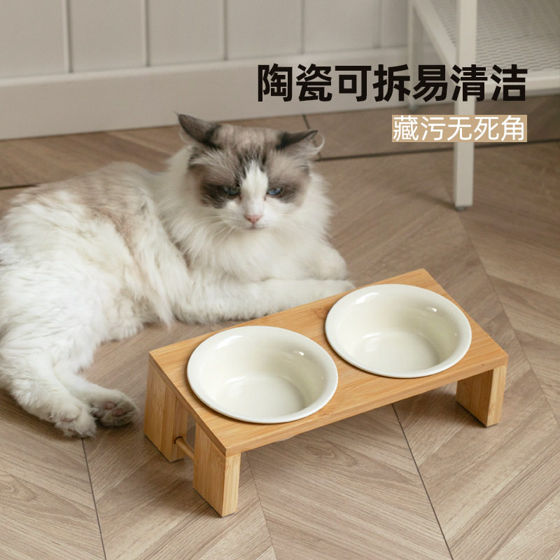 陶瓷宠物狗食盆狗粮碗猫咪碗猫碗餐桌增高架护颈饭碗双碗跨境出口