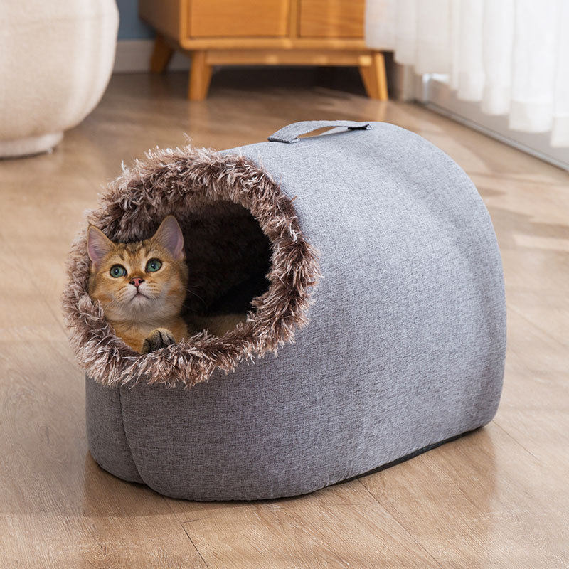 秋冬季加绒猫窝封闭式宠物窝睡袋大号猫猫窝深度睡眠狗窝犬窝防寒