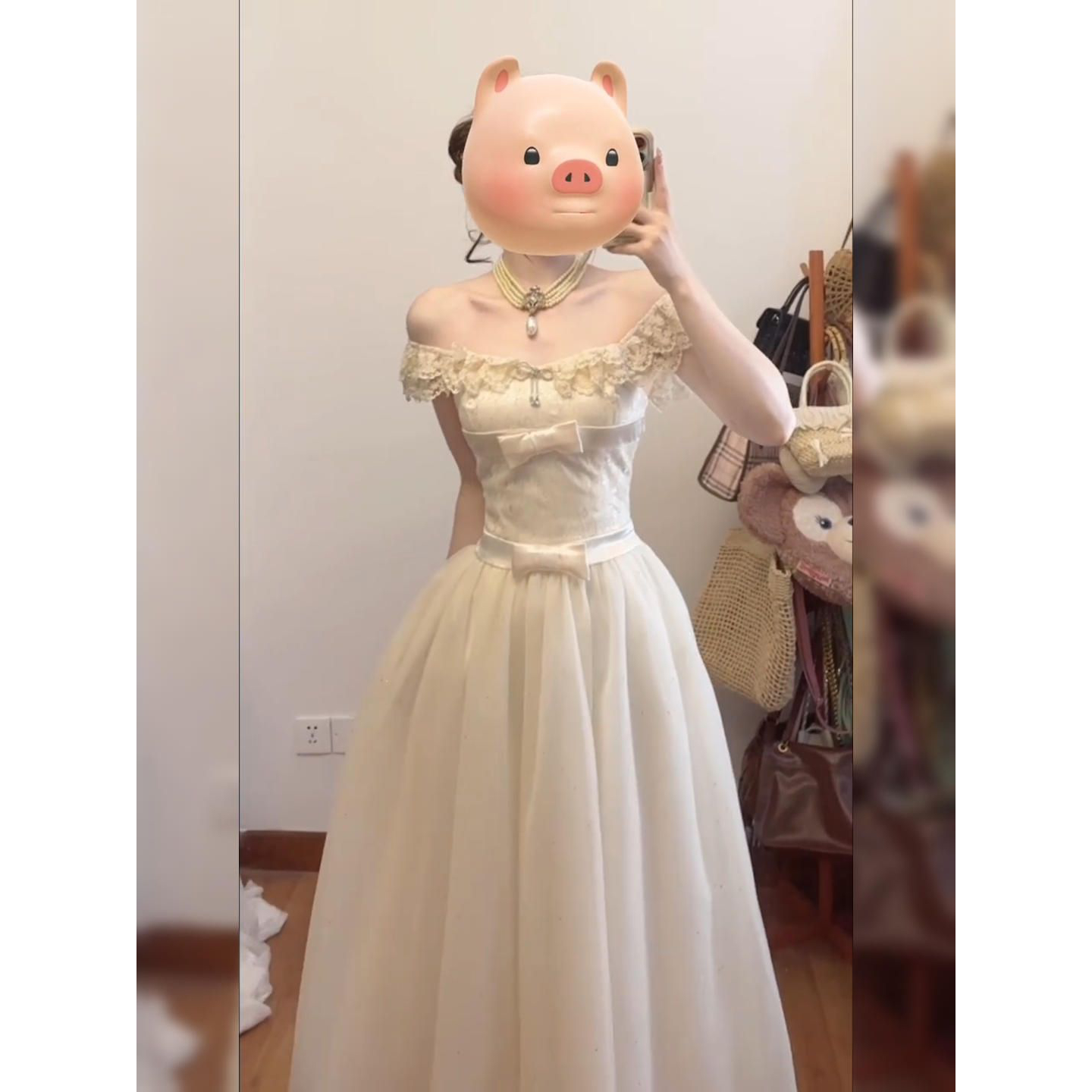 甜美重工富家千金连衣裙女夏日绝美高级感公主裙小飞袖收腰长裙子