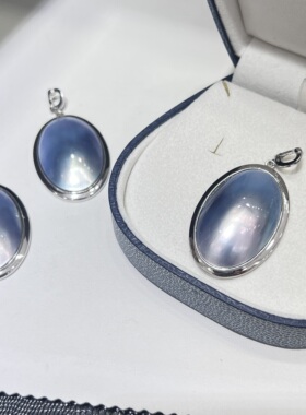 星空蓝厚S925银印尼海水马贝吊坠20*30mm万能扣高级质感毛衣链坠