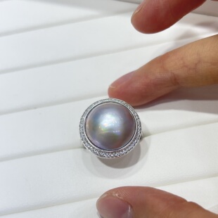 灿若繁星海水铂金灰蓝色调马贝珍珠仙境色15-16mm微纹S925银戒指