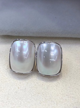小魔方极简风白色方块海水切割马贝耳钉S925银方形个性ol高级质感
