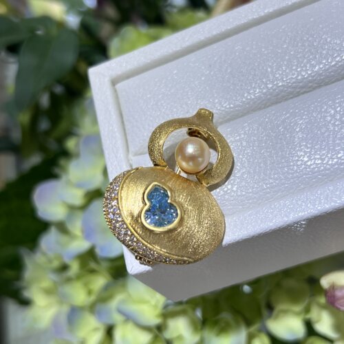 福禄双全海水akoya天然色羽皇金珍珠布契拉提拉丝风格胸针7-8mm