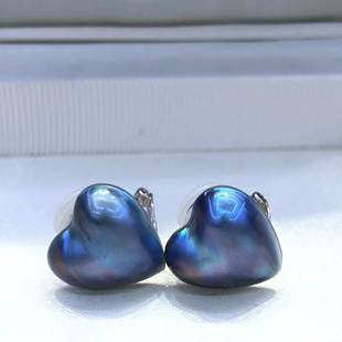 《甜心》通体S925银，星空蓝14mm左右海水马贝珍珠爱心耳夹