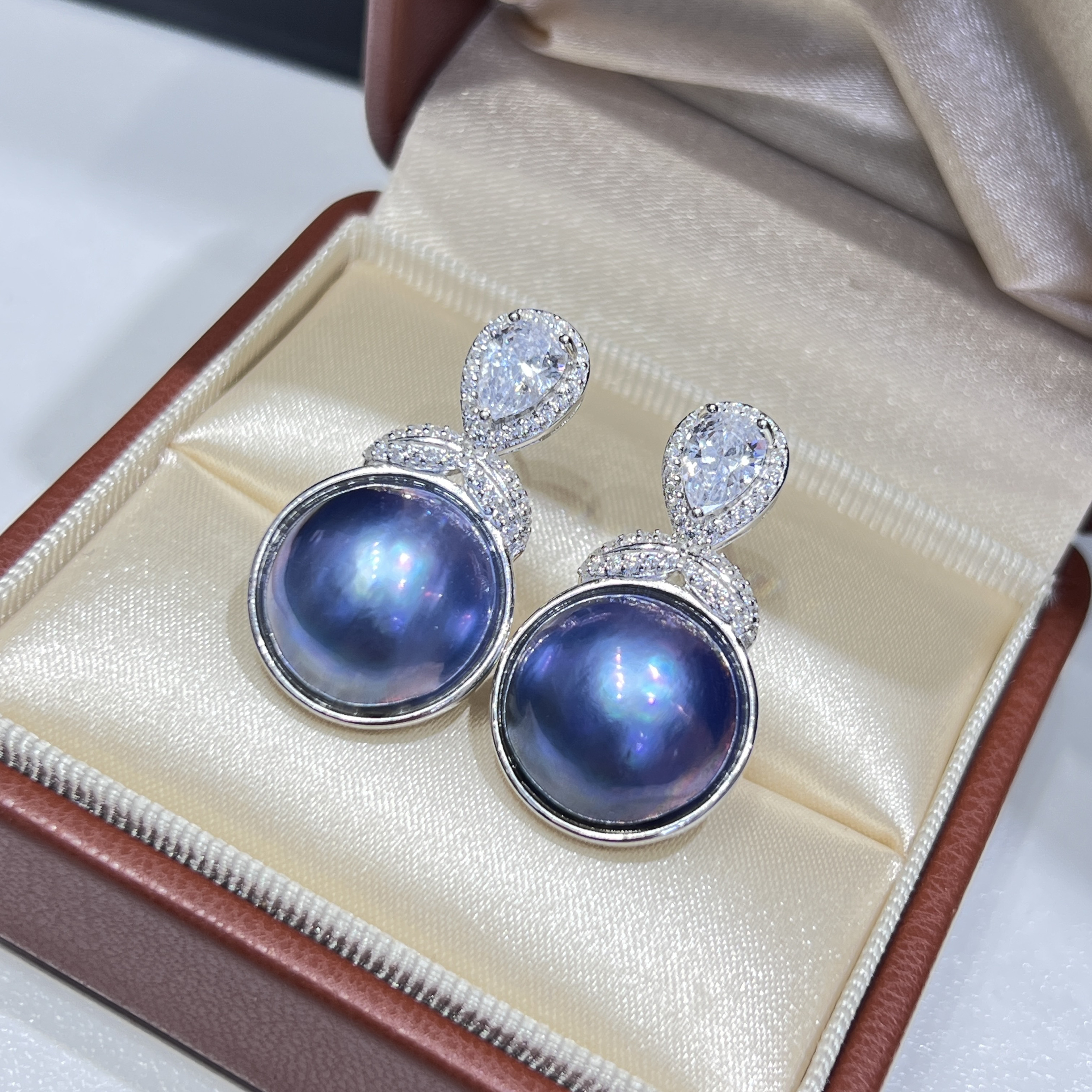 洛可可风格海水马贝珍珠S925银耳钉耳饰重工复古设计款15-16mm