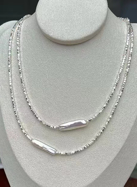 碎银万两S925银通体纯银天然强光淡水巴洛克珍珠项链经典百搭锁骨