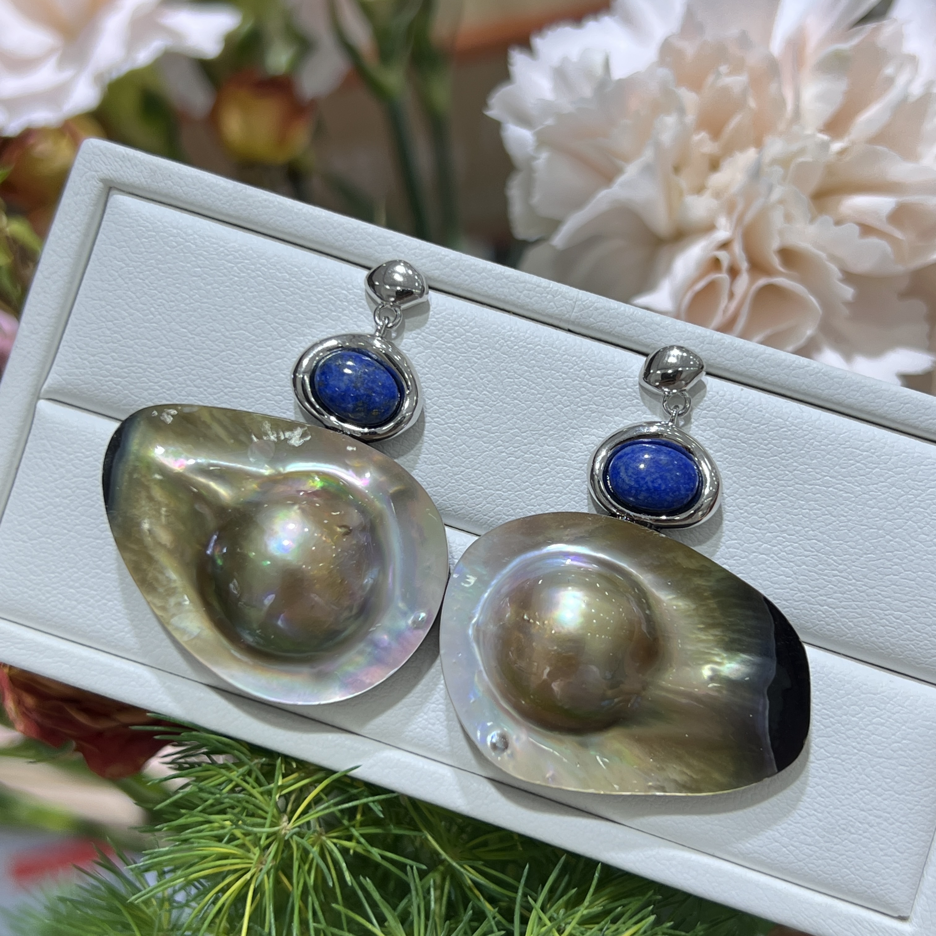 苍穹之下海水荷包蛋马贝珍珠S925银青金石耳环耳钉巴洛克各异造型