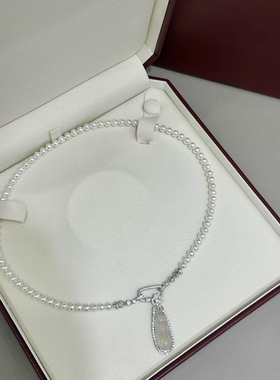 新中式国风高冰玉髓豌豆淡水珍珠5-6mm正圆吊坠项链轻奢高级小众