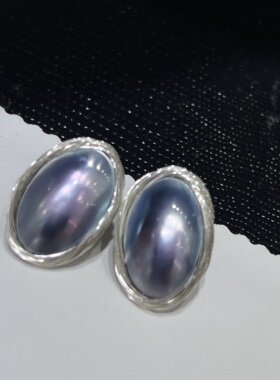 织物密语海水椭圆马贝编织款知性手作感高级耳钉14*21mm925银耳针