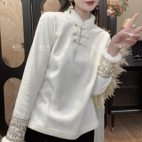 【言欢·加绒】加绒加厚气质百搭新中式长袖打底女时尚冬季上衣