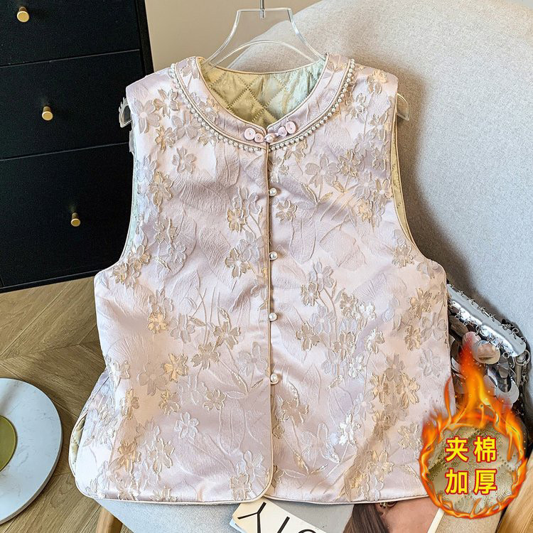 【枝莲·夹棉】新中式国风提花盘扣马甲女2025春秋时尚马夹上衣