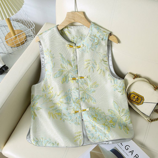 复古织锦马夹叠穿无袖 马甲背心女春季 新国风新中式 坎肩 竹叶
