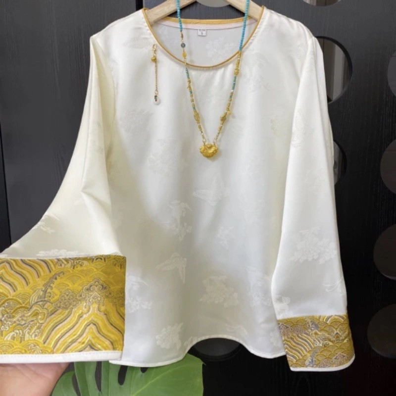 【风序】春季上衣小衫女装新中式国风圆领提花气质长袖衬衫,女装/女士精品,衬衫,淘宝优惠券,粉丝福利购,淘宝优惠卷