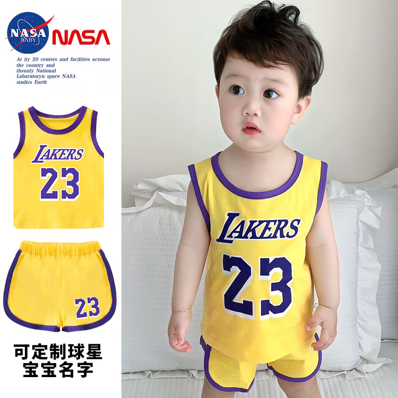 夏天婴儿分体背心套装幼小童詹姆斯运动球衣欧文宝宝纯棉库里球服