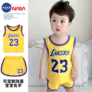 夏天婴儿分体背心套装幼小童詹姆斯运动球衣欧文宝宝纯棉库里球服