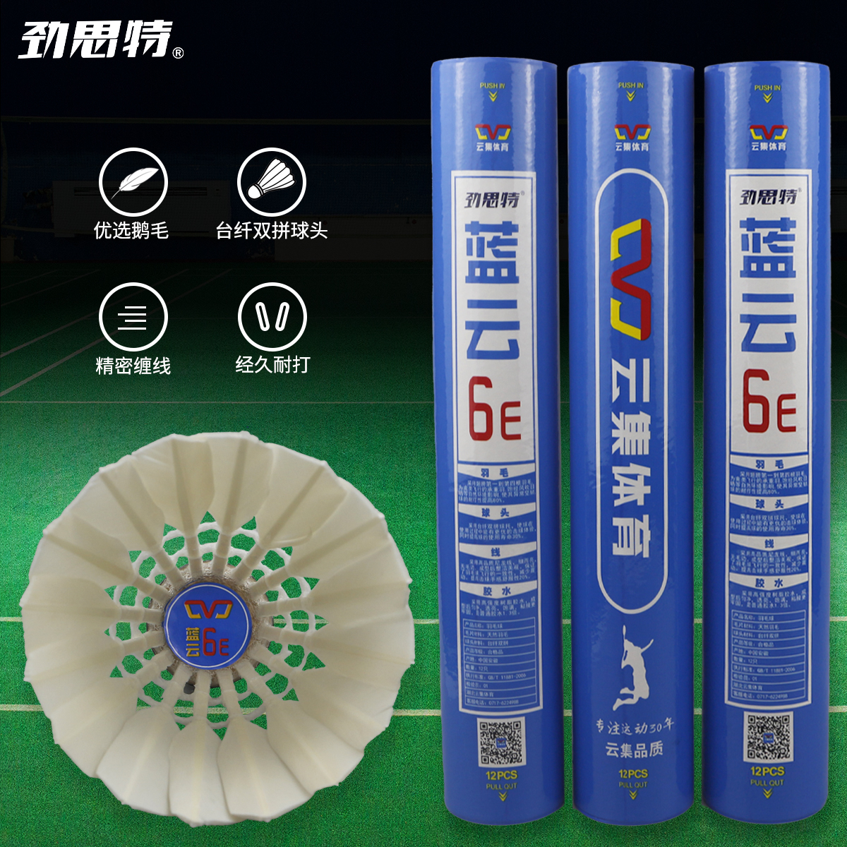 劲思特蓝云6E羽毛球俱乐部训练级耐打12只装飞行稳定