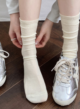 白色袜子女中筒袜春夏季薄款糖果色女ins堆堆袜日系百搭长袜