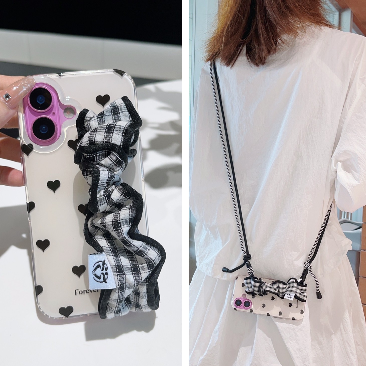 小香风气质布艺格纹手腕带适用苹果16promax手机壳iphone15斜挎13背带16pro挂绳15Promax新款14pro高级小爱心,3C数码配件,手机保护套/壳,淘宝优惠券,粉丝福利购,淘宝优惠卷