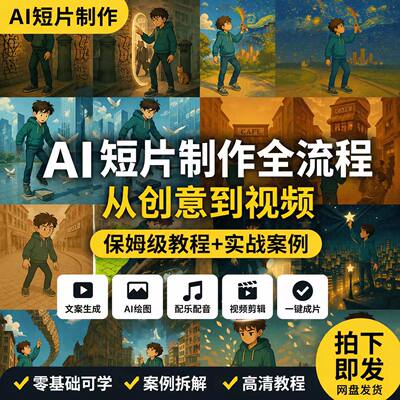 AI 短片制作教程 从创意到视频全流程实操课零基础实战案例