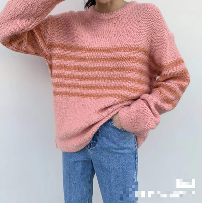 现货福利韩国东大门vineyard粉色粗线宽松毛衣针织衫