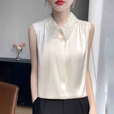 缎面衬衣夏季背心缎面上衣开衫