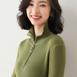 高领拉链毛衣女羊毛衫 内搭针织打底衫 韩版 长袖 修身 20250秋冬新款