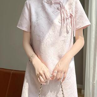 重工提花日常年轻款醋酸缎面旗袍裙女夏复古新中式国风短袖连衣裙