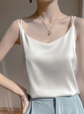 真丝吊带背心女内搭白色美背醋酸上衣缎面夏小西装桑蚕丝打底衫