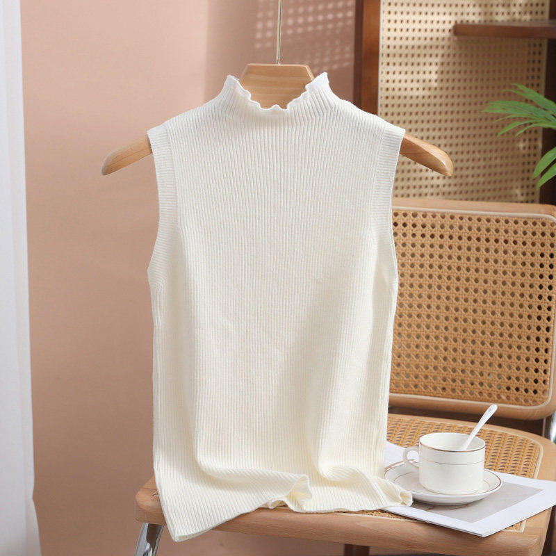 小香风木耳边蕾丝无袖针织t恤上衣半高领法式花边吊带背心打底衫,女装/女士精品,背心吊带,淘宝优惠券,粉丝福利购,淘宝优惠卷