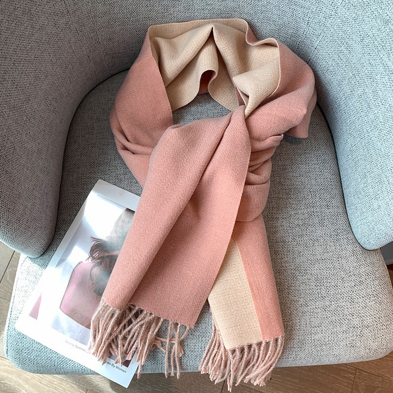 气质chao柔软双面羊绒围巾披肩两用女韩版简约加厚2024冬季围脖