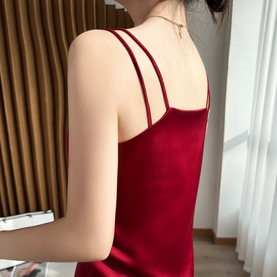 酒红色双肩带女夏外穿西装内搭