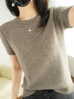 Spring and Autumn round-neck short-sleeved women's cashmere sweater, loose short base layer, half-sleeved knitted sweater, thin mid-sleeved cashmere sweater thumbnail 8