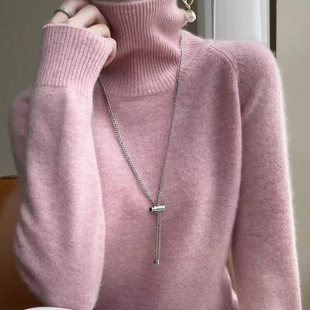 纯色套头打底衫 胖mm大码 高领针织衫 女2024冬季 女堆堆领羊毛衫