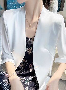 七分袖白色西装外套女夏季薄款